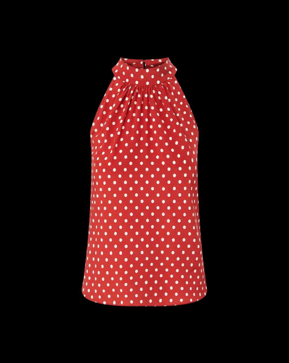 Kovi Polka-Dot Halter Top in Brick Red/Ecru>Veronica Beard Outlet