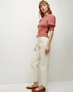 Langston Smocked Top in Brick Red/White>Veronica Beard