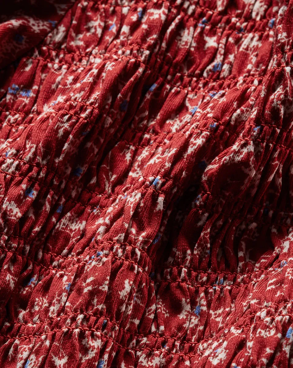 Langston Smocked Top in Brick Red/White>Veronica Beard