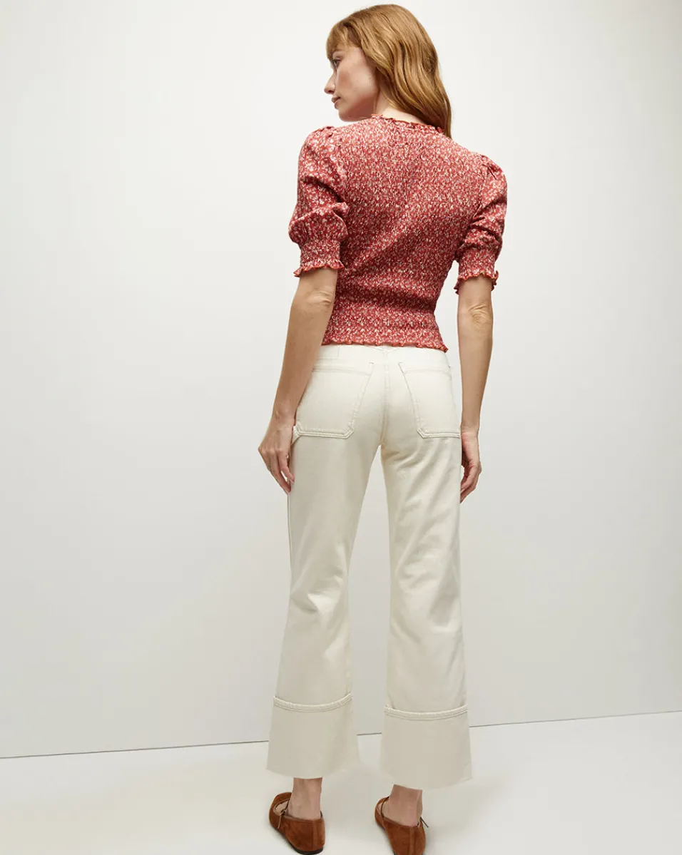 Langston Smocked Top in Brick Red/White>Veronica Beard