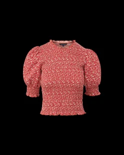 Langston Smocked Top in Brick Red/White><noscript><img width=