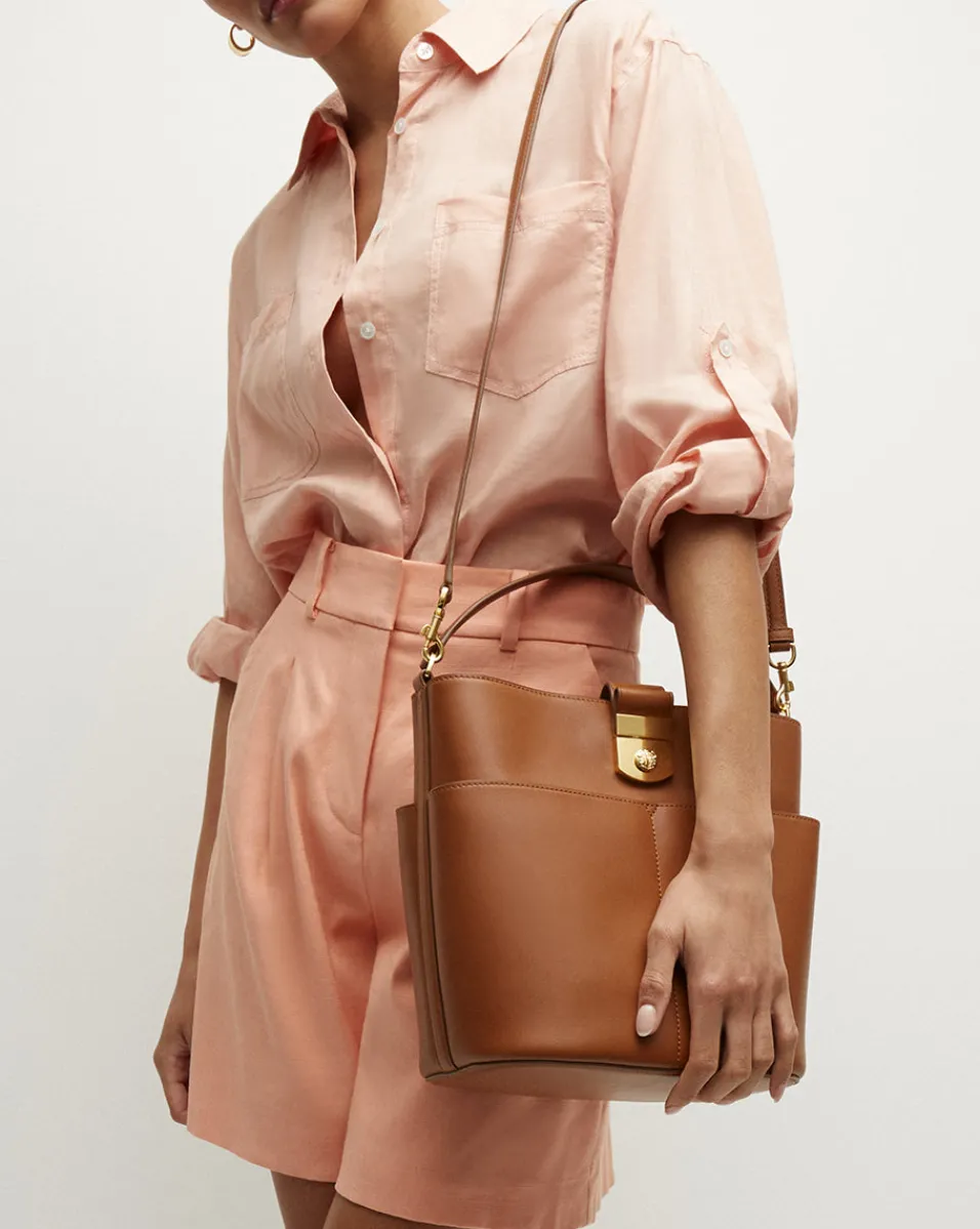Large Crest Lock Bucket Bag in>Veronica Beard Outlet
