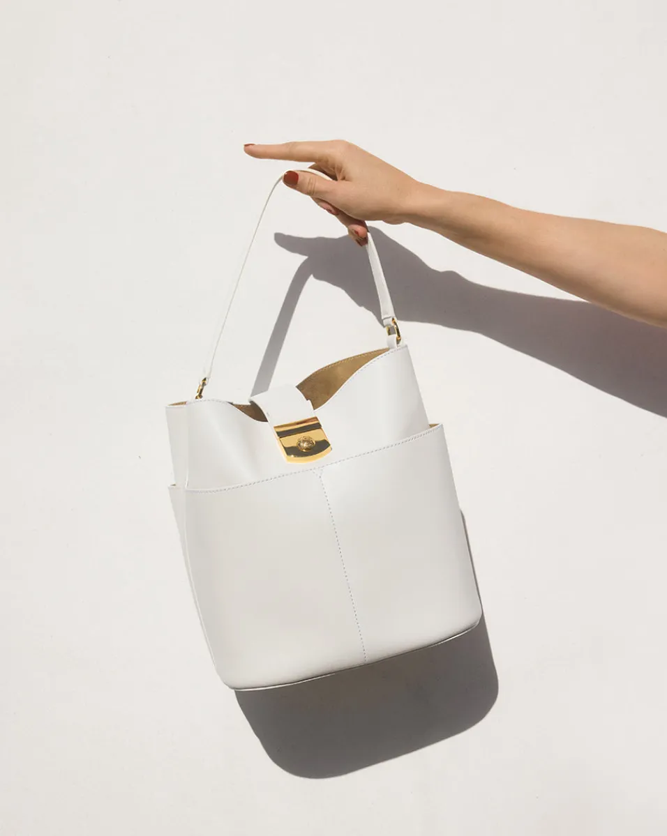 Large Crest Lock Bucket Bag in>Veronica Beard Outlet