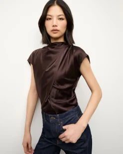 Leilany Silk Top in Dark Chocolate>Veronica Beard Clearance