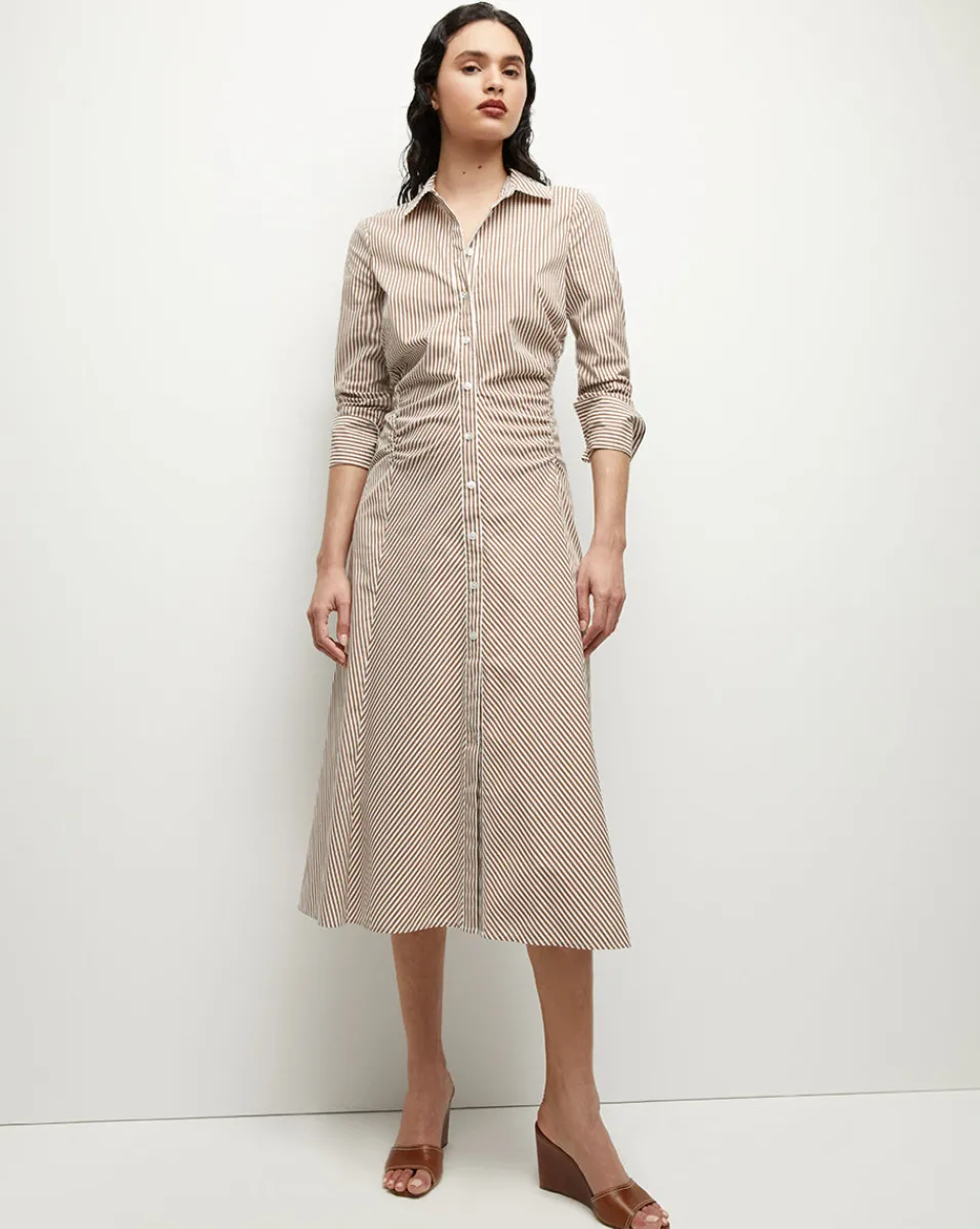 Lex Striped Dress in Deep Ochre/White>Veronica Beard New