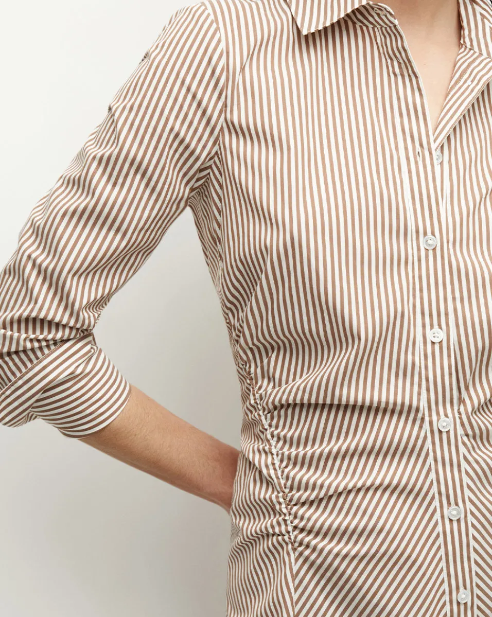 Lex Striped Dress in Deep Ochre/White>Veronica Beard New