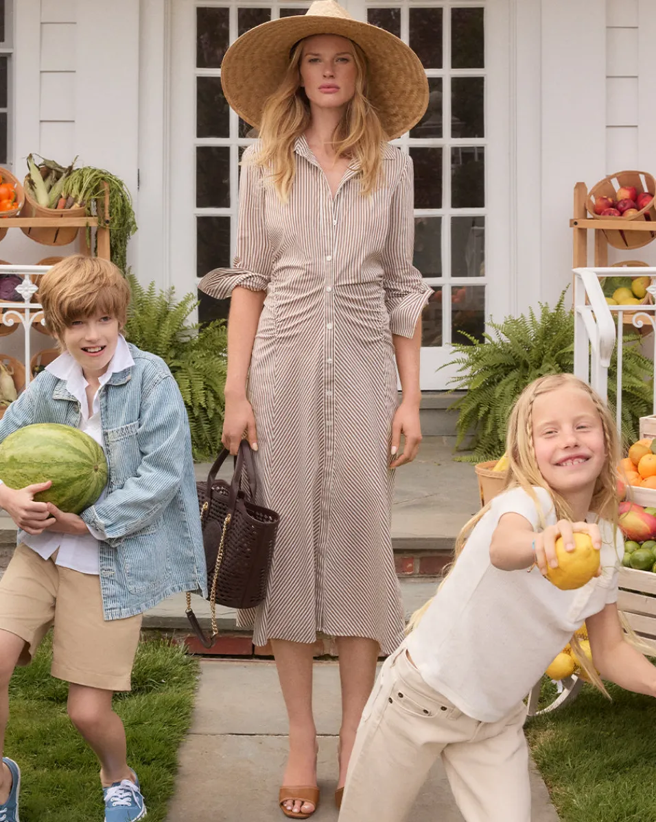 Lex Striped Dress in Deep Ochre/White>Veronica Beard New