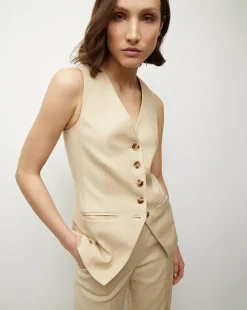 Liff Stretch-Linen Vest in Stone Khaki>Veronica Beard Outlet