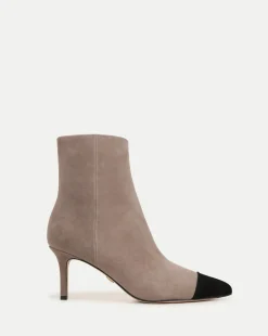 Lisa Cap-Toe Heeled Boots in Taupe & Black>Veronica Beard Outlet