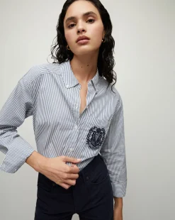 Lloyd Striped Button-Down Top | Logo Crest in>Veronica Beard Best