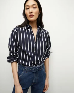 Lloyd Striped Button-Down Shirt in>Veronica Beard Discount