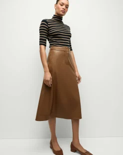 Louise A-Line Pleather Skirt in Tan>Veronica Beard Hot