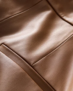 Louise A-Line Pleather Skirt in Tan><noscript><img width=