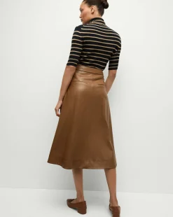 Louise A-Line Pleather Skirt in Tan><noscript><img width=