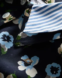 Maia Floral Silk Double-Collar Shirt in Navy Multi><noscript><img width=