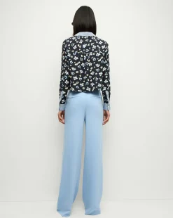 Maia Floral Silk Double-Collar Shirt in Navy Multi><noscript><img width=
