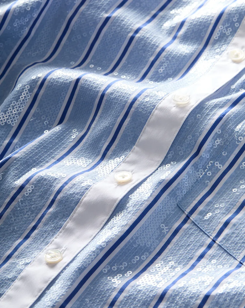 Maia Sequin Shirt in Blue Sky/White>Veronica Beard Clearance