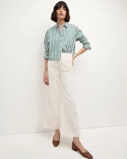 Maia Striped Shirt in Green/White>Veronica Beard Sale
