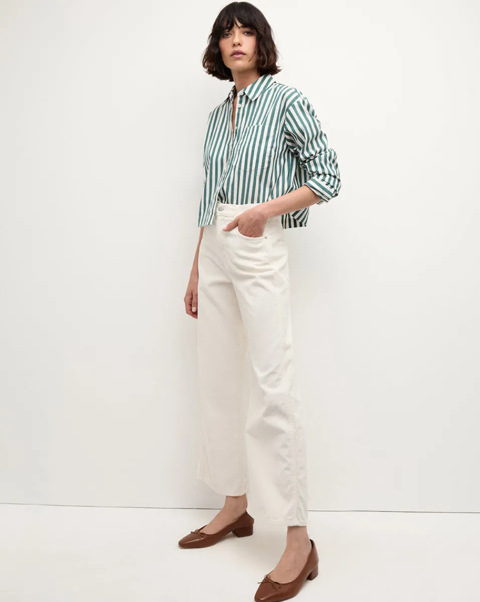 Maia Striped Shirt in Green/White>Veronica Beard Sale