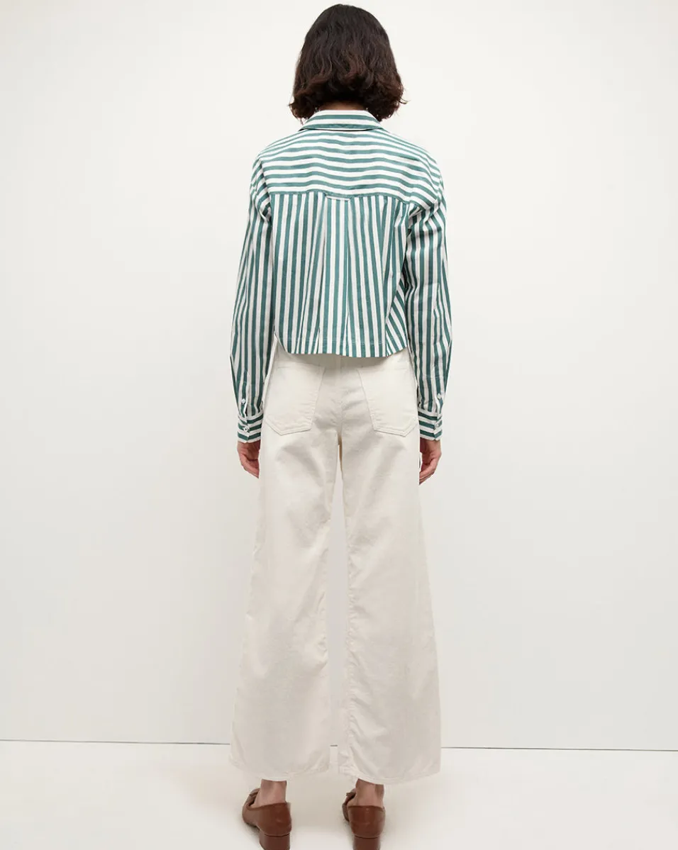Maia Striped Shirt in Green/White>Veronica Beard Sale
