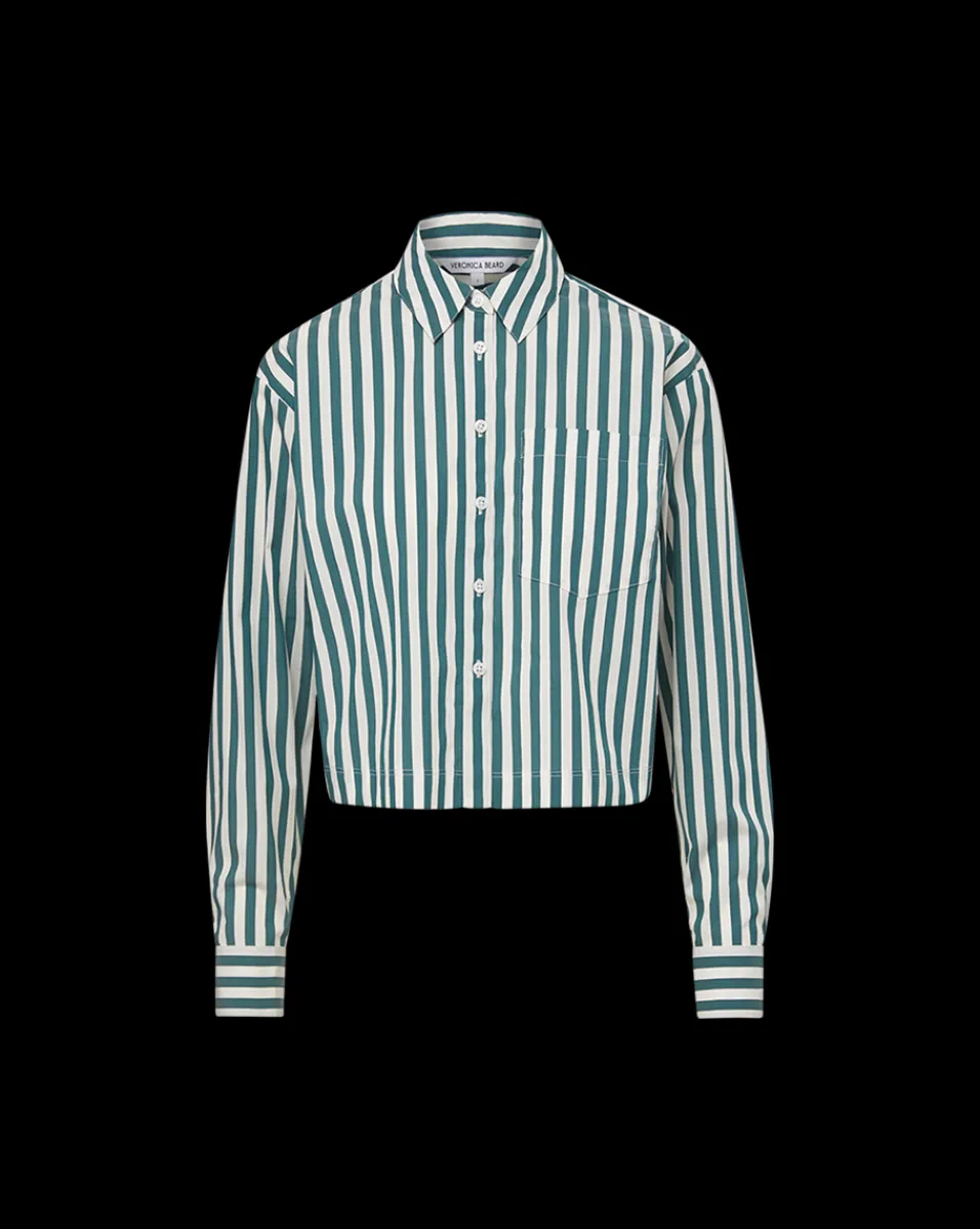 Maia Striped Shirt in Green/White>Veronica Beard Sale