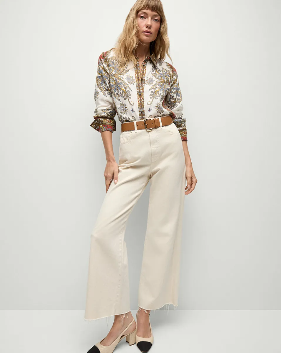 Maryam Linen Shirt in Cream & Red Pattern>Veronica Beard Clearance