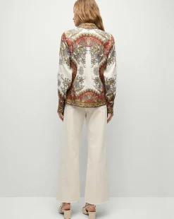 Maryam Linen Shirt in Cream & Red Pattern><noscript><img width=