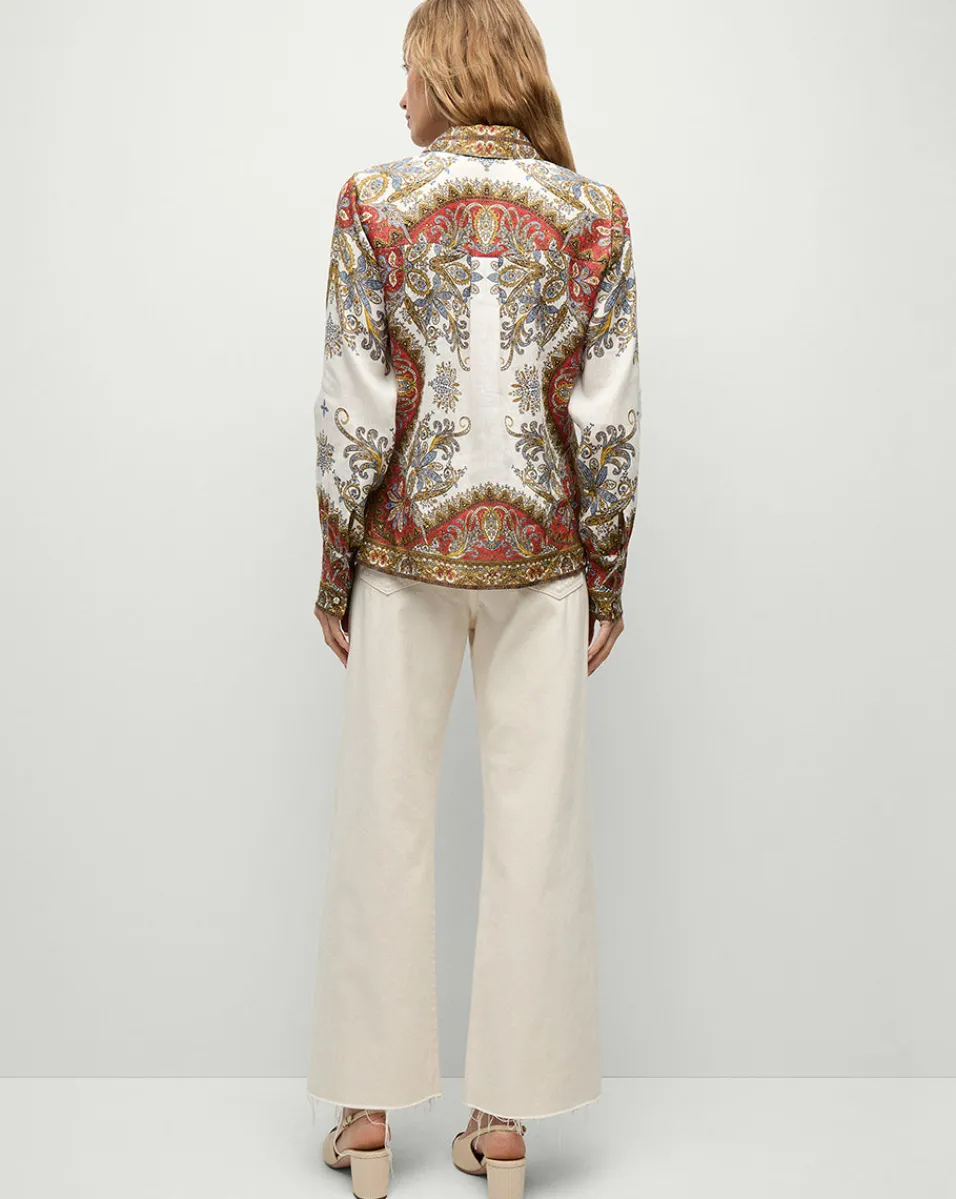 Maryam Linen Shirt in Cream & Red Pattern>Veronica Beard Clearance