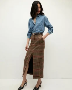 Maxine Plaid Maxi Skirt in Camel & Black><noscript><img width=