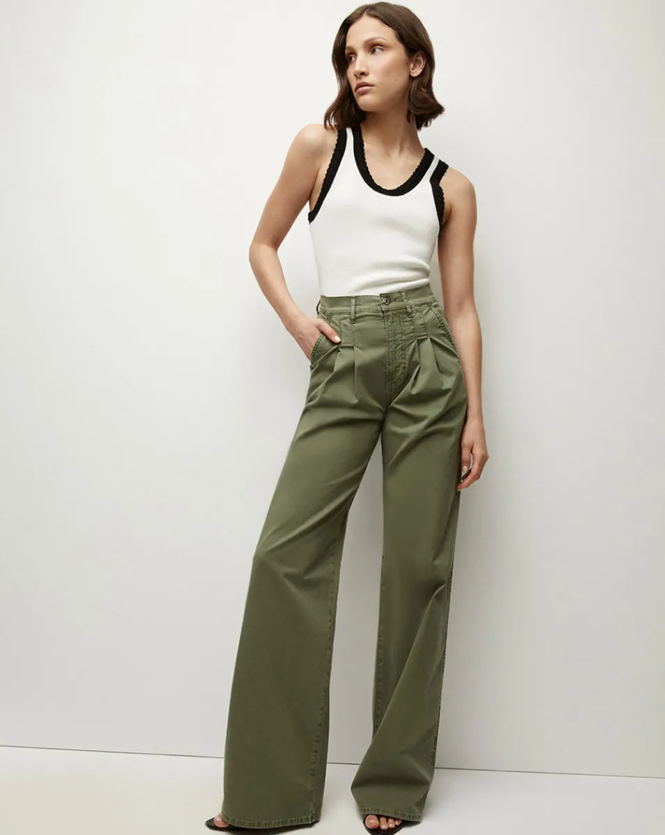 Mia Wide-Leg Pleated Pant in Stone Army>Veronica Beard