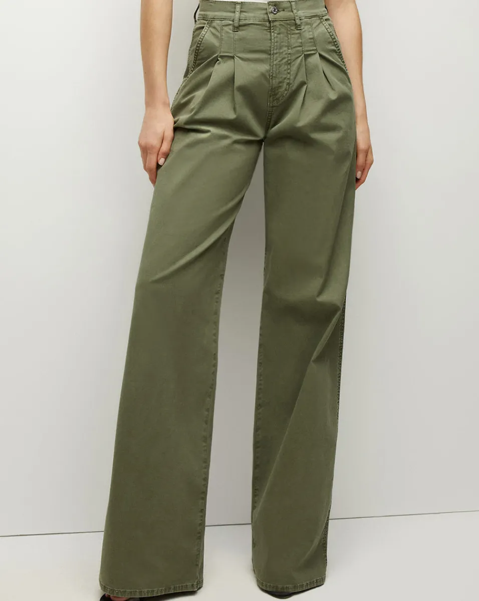 Mia Wide-Leg Pleated Pant in Stone Army>Veronica Beard