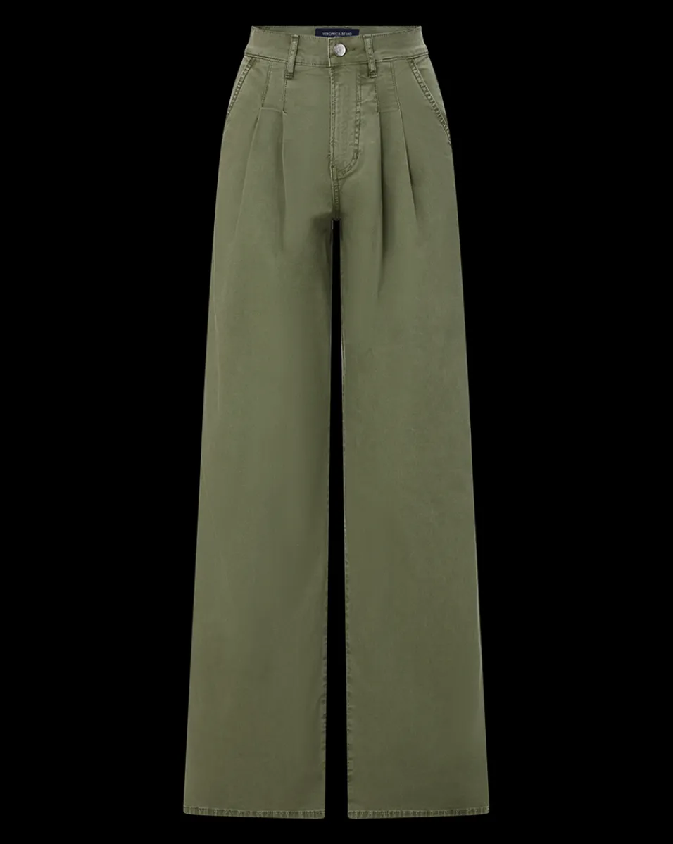 Mia Wide-Leg Pleated Pant in Stone Army>Veronica Beard