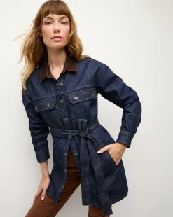 Mikaela Shacket With Cord Collar in Indigo Rinse>Veronica Beard Best