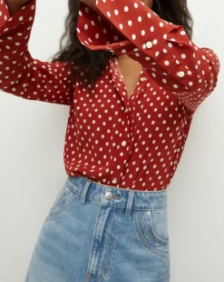Monique Polka-Dot Top in Brick Red/Ecru>Veronica Beard Online