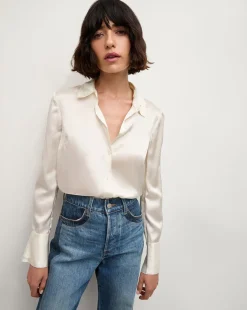 Monique Silk Button-Down Shirt in>Veronica Beard Outlet