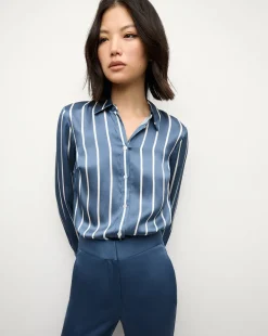 Monique Top in Blue Stone/Off-White>Veronica Beard