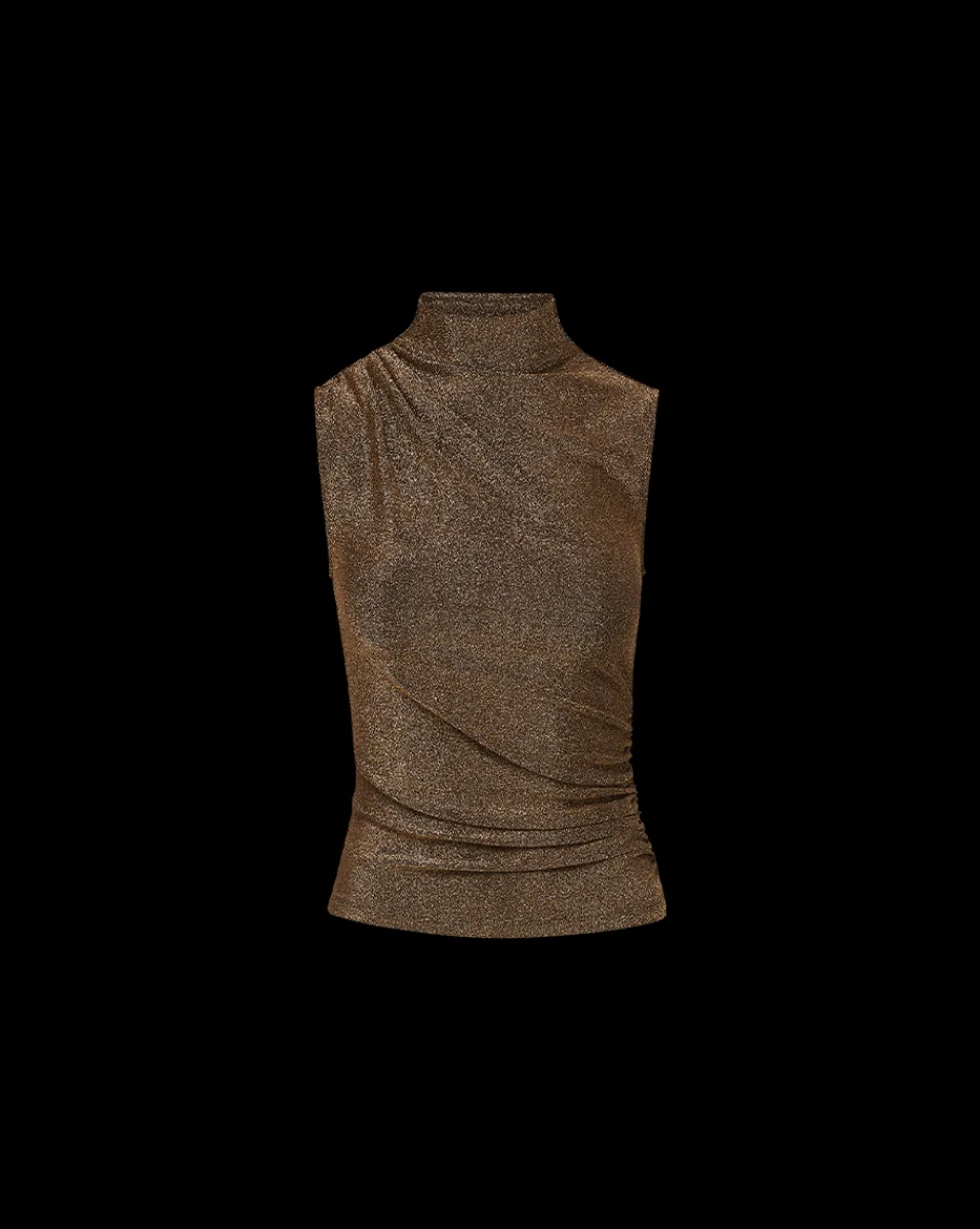 Mylie Sleeveless Top in Gold | High Neck Top>Veronica Beard New