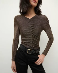 Neeta Ruched Long Sleeve Top in Gold>Veronica Beard Outlet