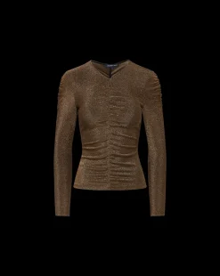 Neeta Ruched Long Sleeve Top in Gold><noscript><img width=