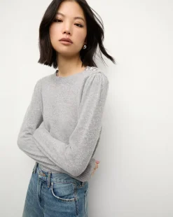 Nelia Cashmere Pullover Sweater in Heather Grey>Veronica Beard