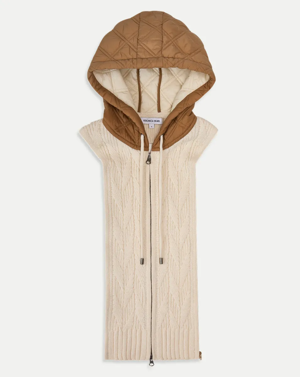 Orine Quilted Hoodie Dickey in Ivory & Brown>Veronica Beard Discount