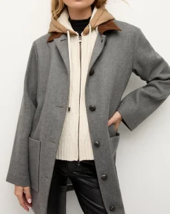 Orine Quilted Hoodie Dickey in Ivory & Brown>Veronica Beard Discount