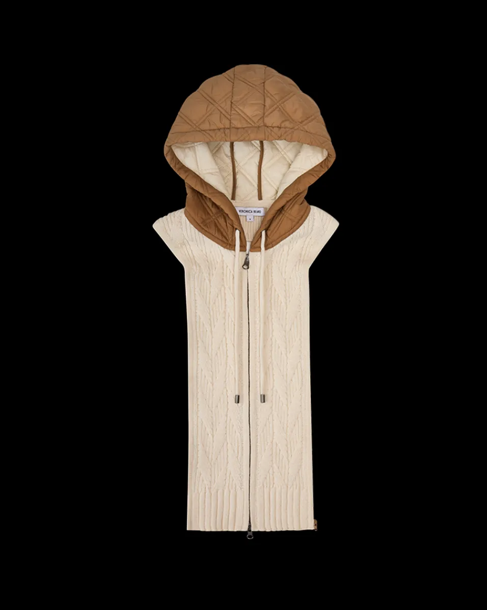 Orine Quilted Hoodie Dickey in Ivory & Brown>Veronica Beard Discount