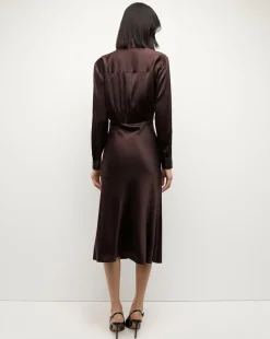 Otis Silk Dress in Dark Chocolate><noscript><img width=