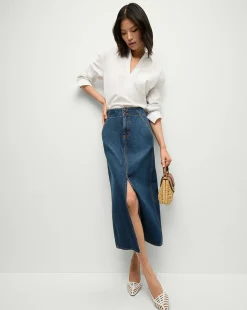 Patricia Denim Maxi Skirt in Blue Denim>Veronica Beard