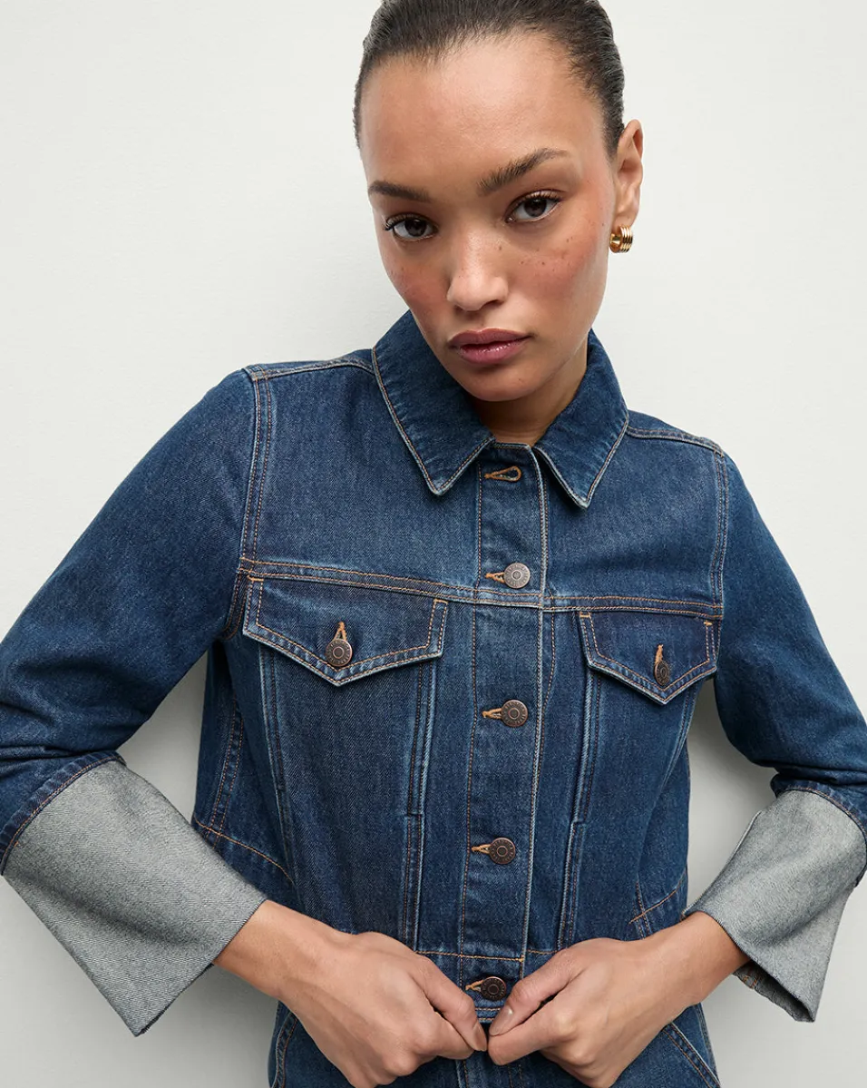 Phila Cropped Denim Jacket in Blue Denim>Veronica Beard Sale