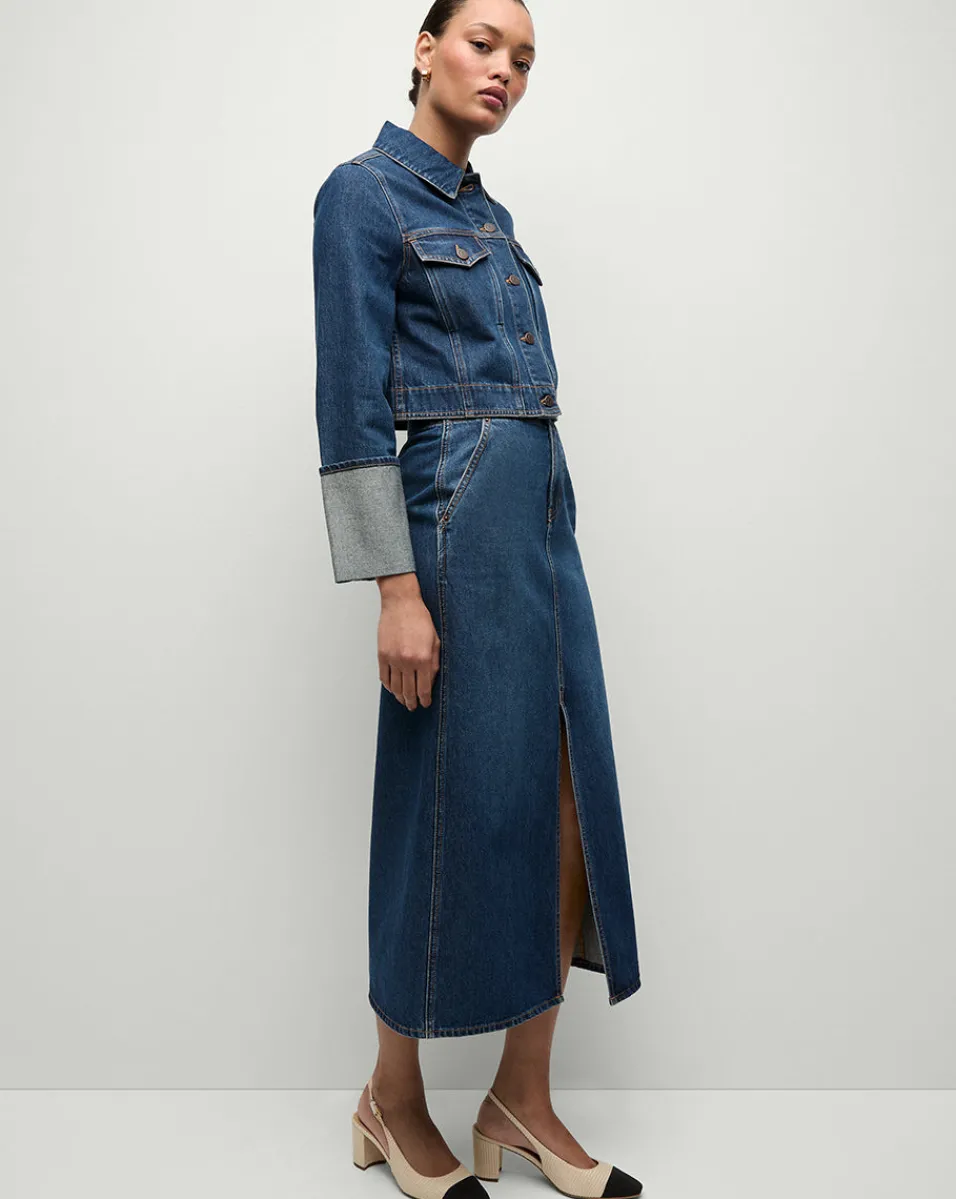 Phila Cropped Denim Jacket in Blue Denim>Veronica Beard Sale