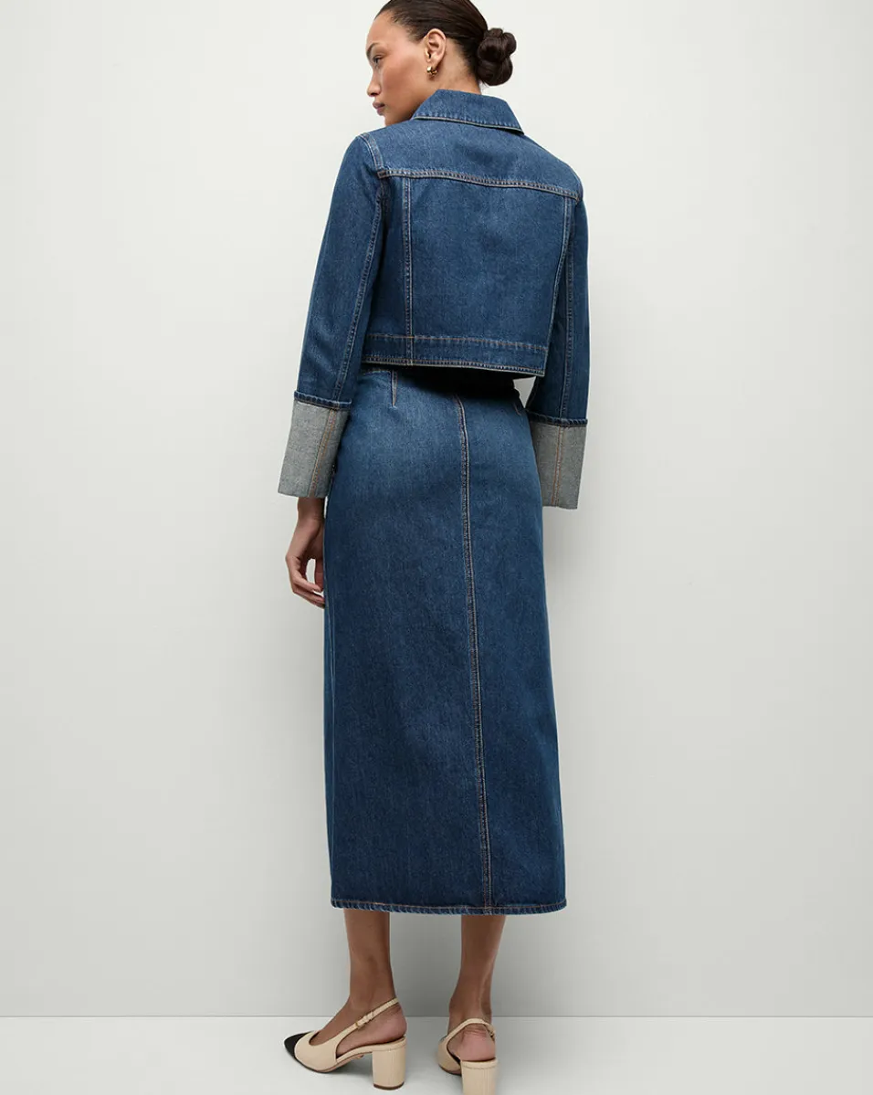 Phila Cropped Denim Jacket in Blue Denim>Veronica Beard Sale