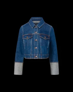 Phila Cropped Denim Jacket in Blue Denim><noscript><img width=