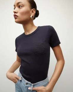 Pruitt Ribbed Tee | Logo Pocket in>Veronica Beard Outlet